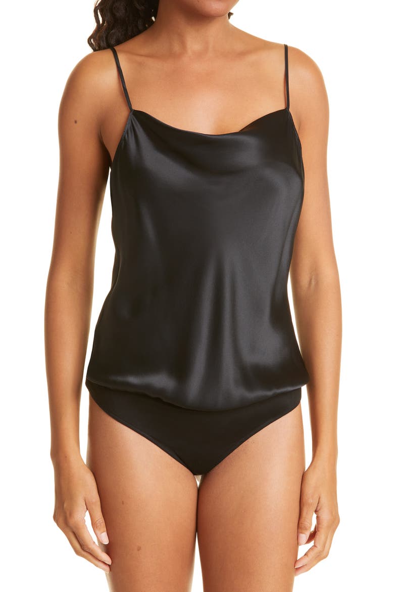 Giovanna Silk Bodysuit, Alternate, color, BLACK
