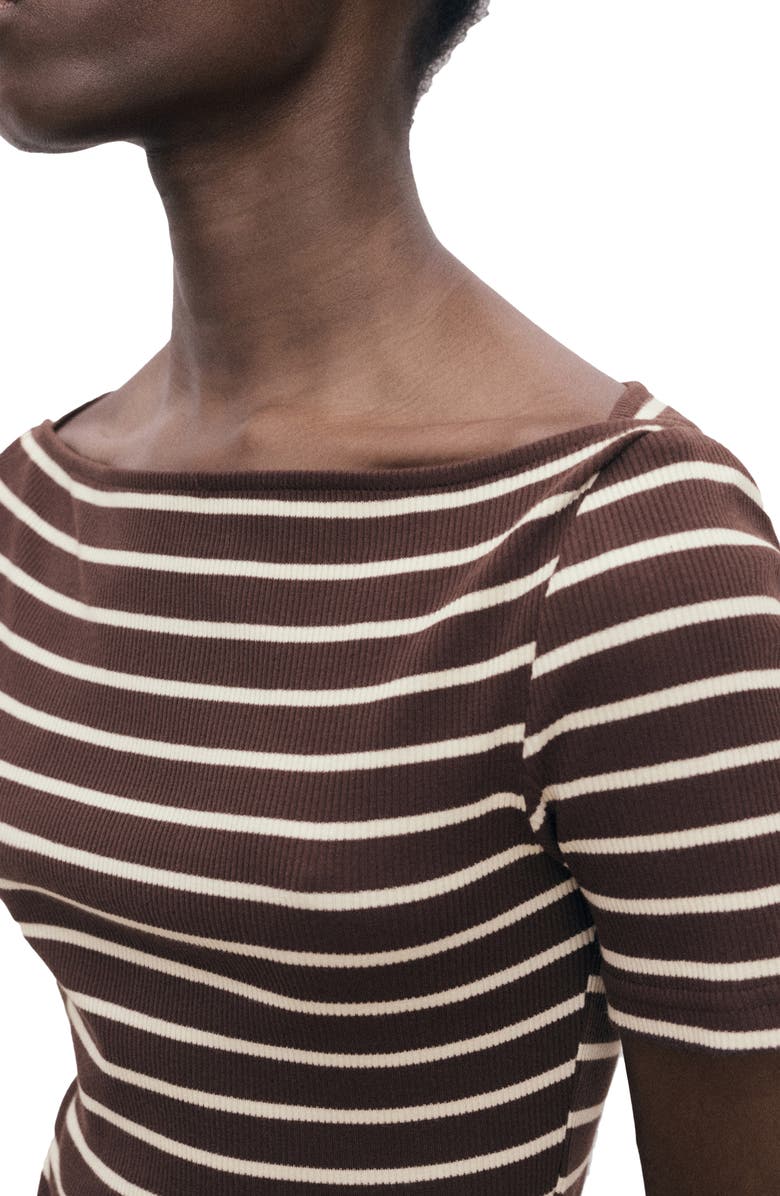 MANGO Globi Stripe Layered Ruffle Dress, Alternate, color, Brown