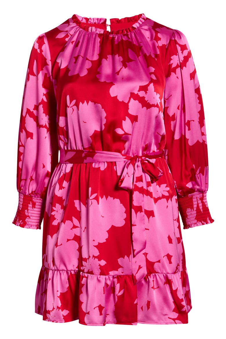 Burning Love Floral Print Long Sleeve Minidress, Alternate, color, CHERRY-PINK