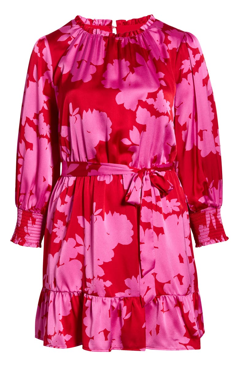 SUGARLIPS Burning Love Floral Print Long Sleeve Minidress, Alternate, color, Cherry-Pink