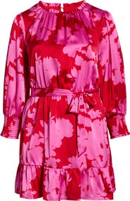 SUGARLIPS Burning Love Floral Print Long Sleeve Minidress
