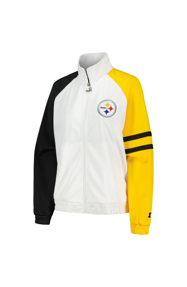 STARTER Women's Starter White Pittsburgh Steelers Curve Ball Raglan Full-Zip Track Jacket, Alternate, color, White
