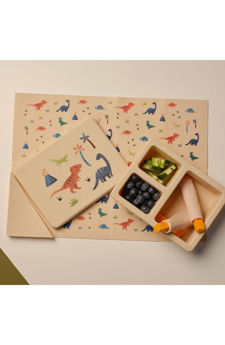 Austin Baby Co Silicone Mini Bento Box and Foldable Placemat, Alternate, color, Dinosaur Warm Cream