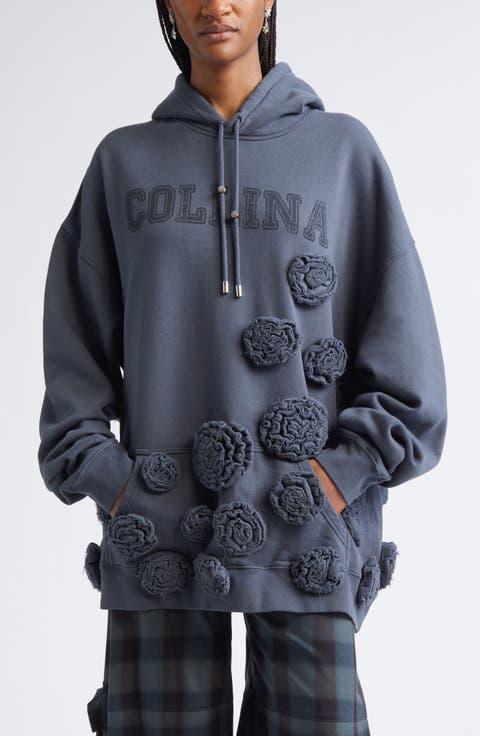 Soft Floral Appliqué Oversize Logo Graphic Hoodie