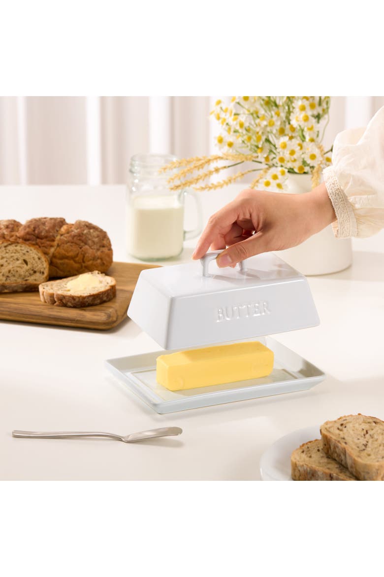 Ceramic Extra Large Butter Dish with Lid, Alternate, color, White