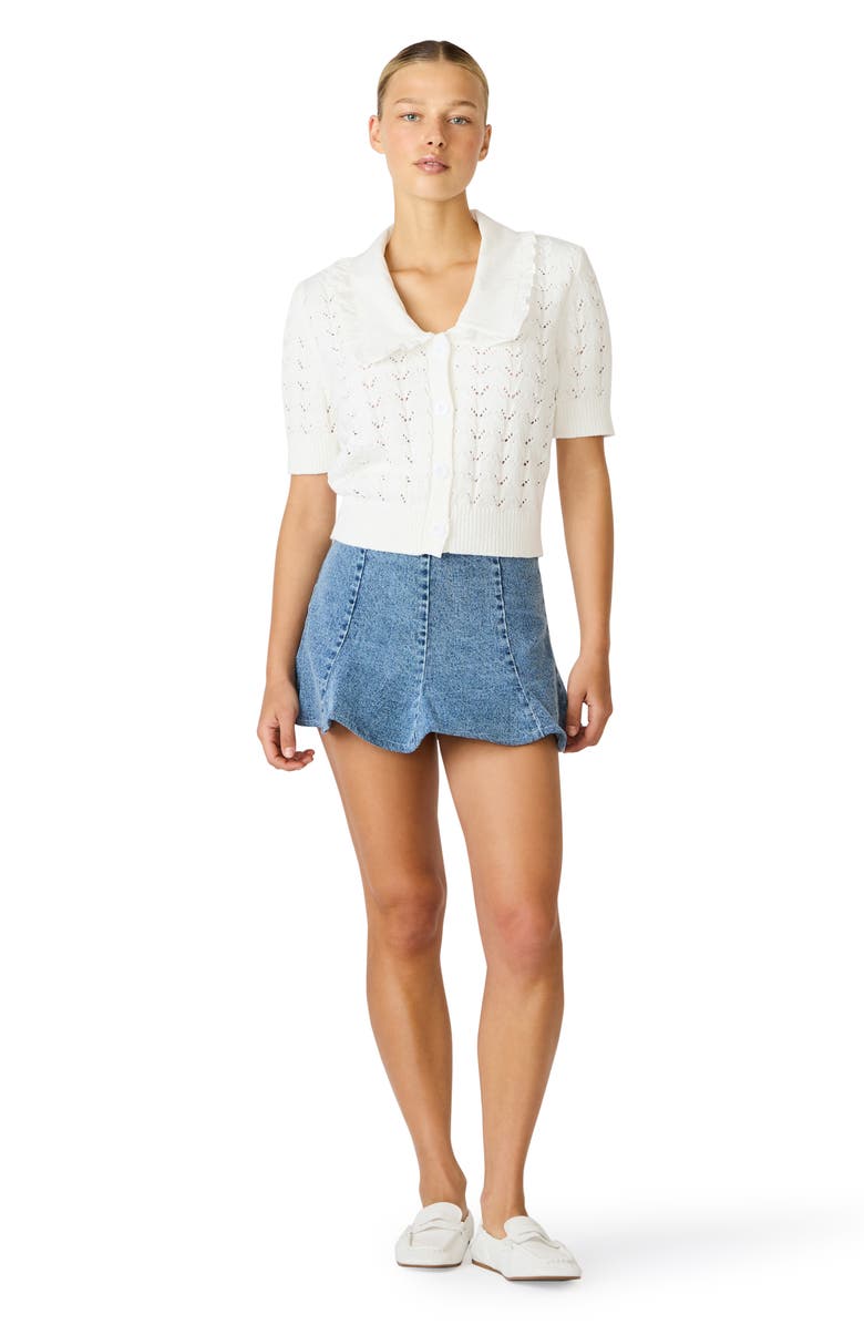 Steve Madden Gemma Ruffle Collar Pointelle Cardigan, Alternate, color, Antique