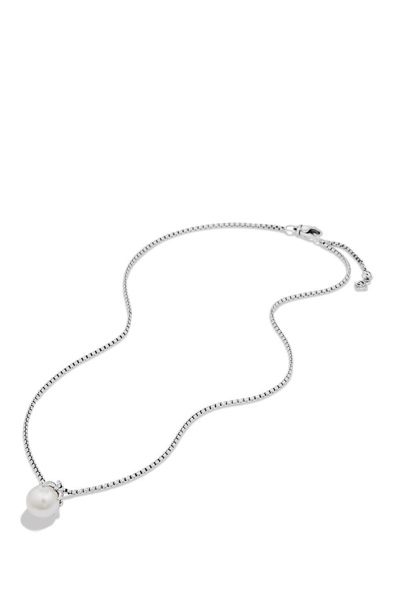 'Starburst' Pearl Pendant with Diamonds on Chain, Alternate, color, PEARL/ SILVER