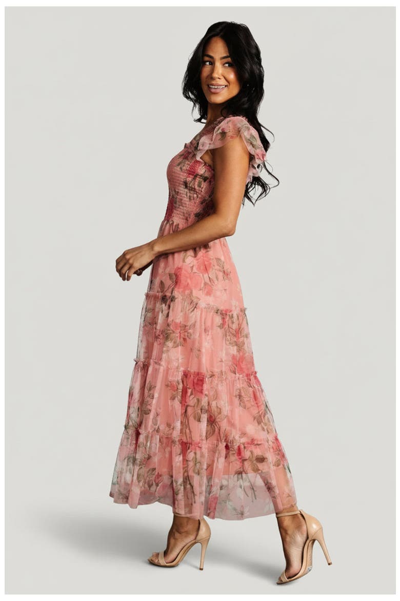 Clementine Tulle Midi Dress, Alternate, color, Pink Rose Floral
