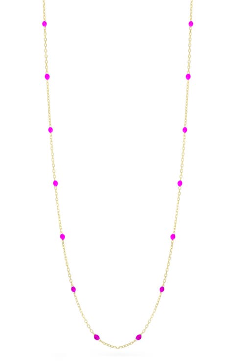 14K Gold Beaded Enamel Station Necklace