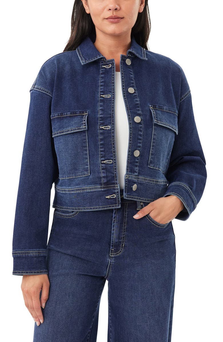 CURVE APPEAL Saturday Knit Denim Jacket, Alternate, color, Celeste