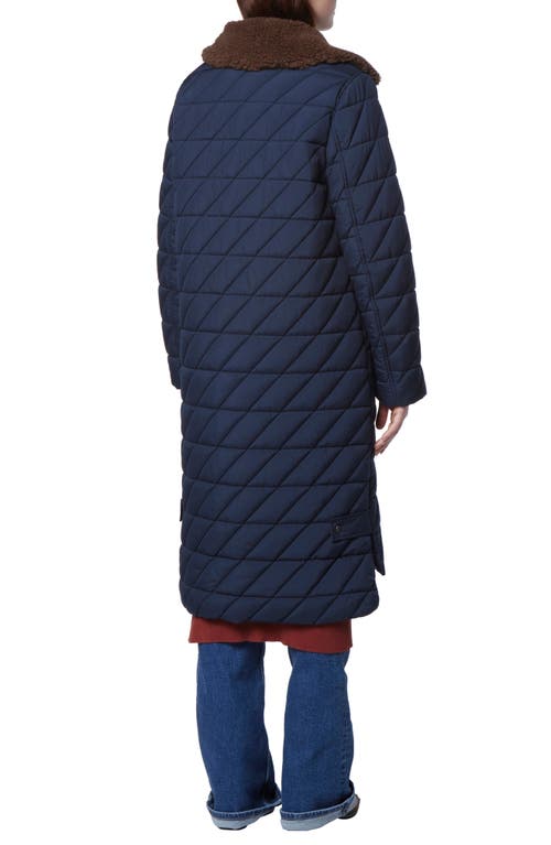 Andrew Marc Maxine Quilted Coat With Faux Shearling Collar In Blue