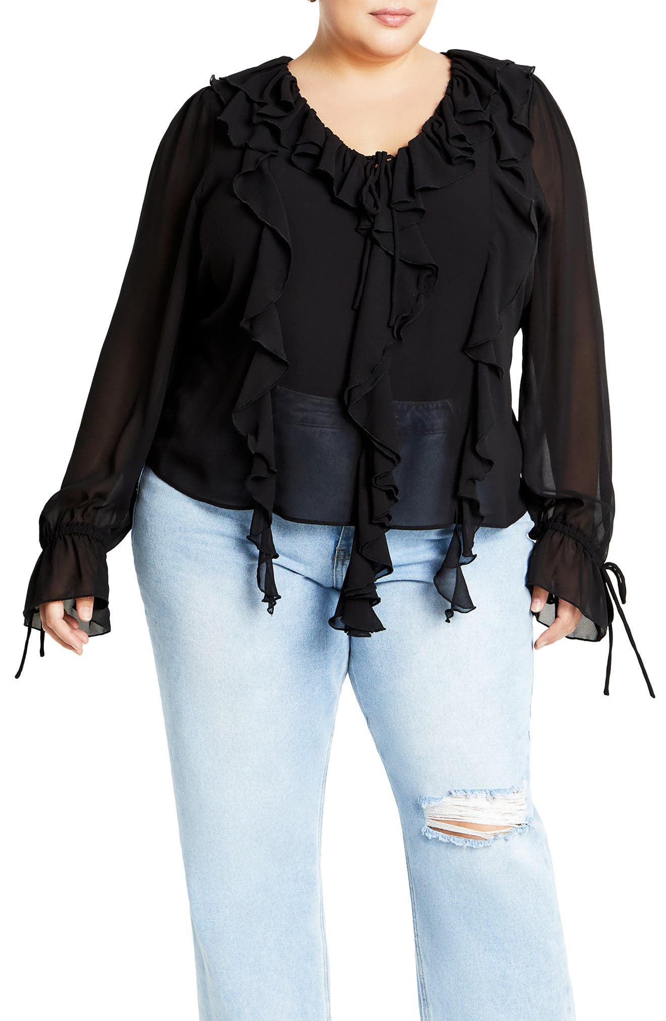 City Chic Felix Ruffle Long Sleeve Tiered Dress