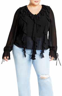 City Chic Felix Ruffle Long Sleeve Tiered Dress