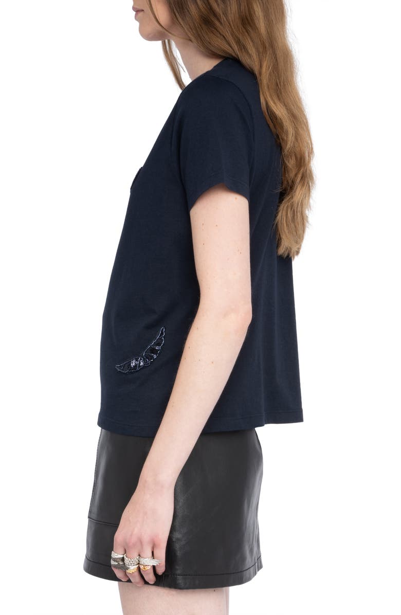 Zadig & Voltaire Beaded Wings Cotton T-Shirt, Alternate, color,