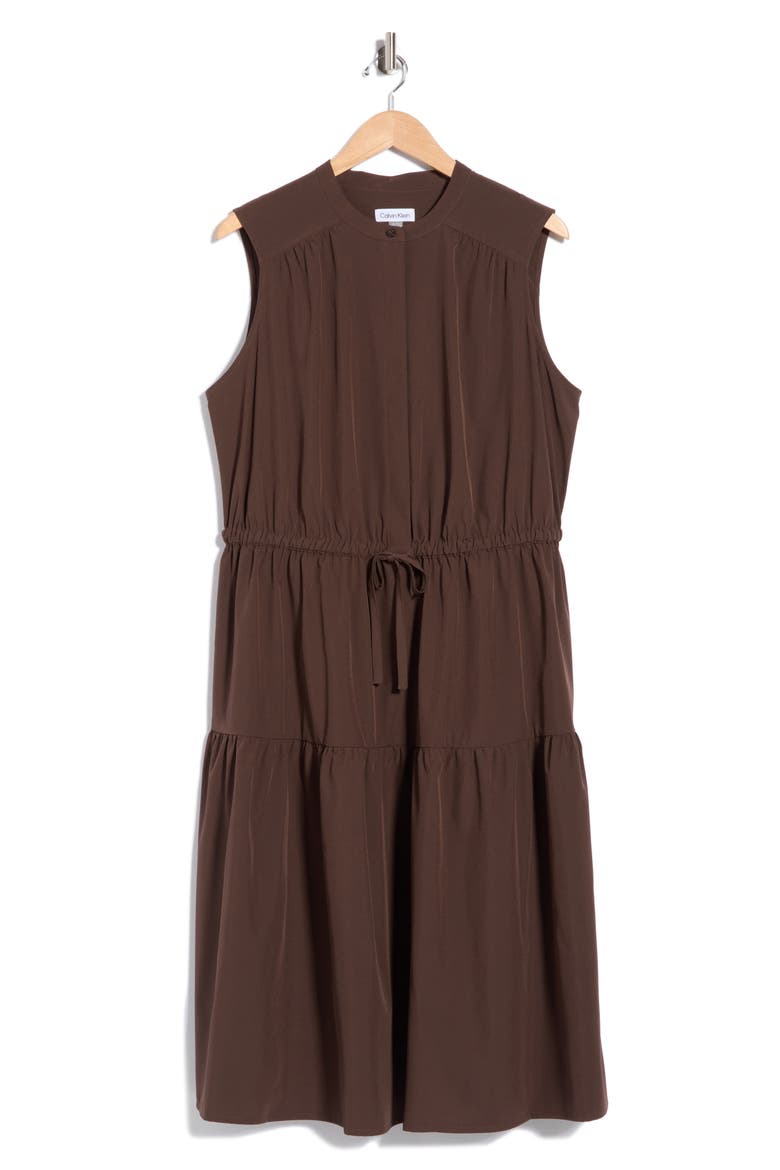 Drawstring A-Line Midi Dress, Main, color, COFFEE