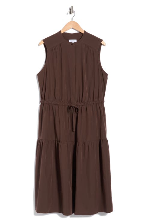 Drawstring A-Line Midi Dress