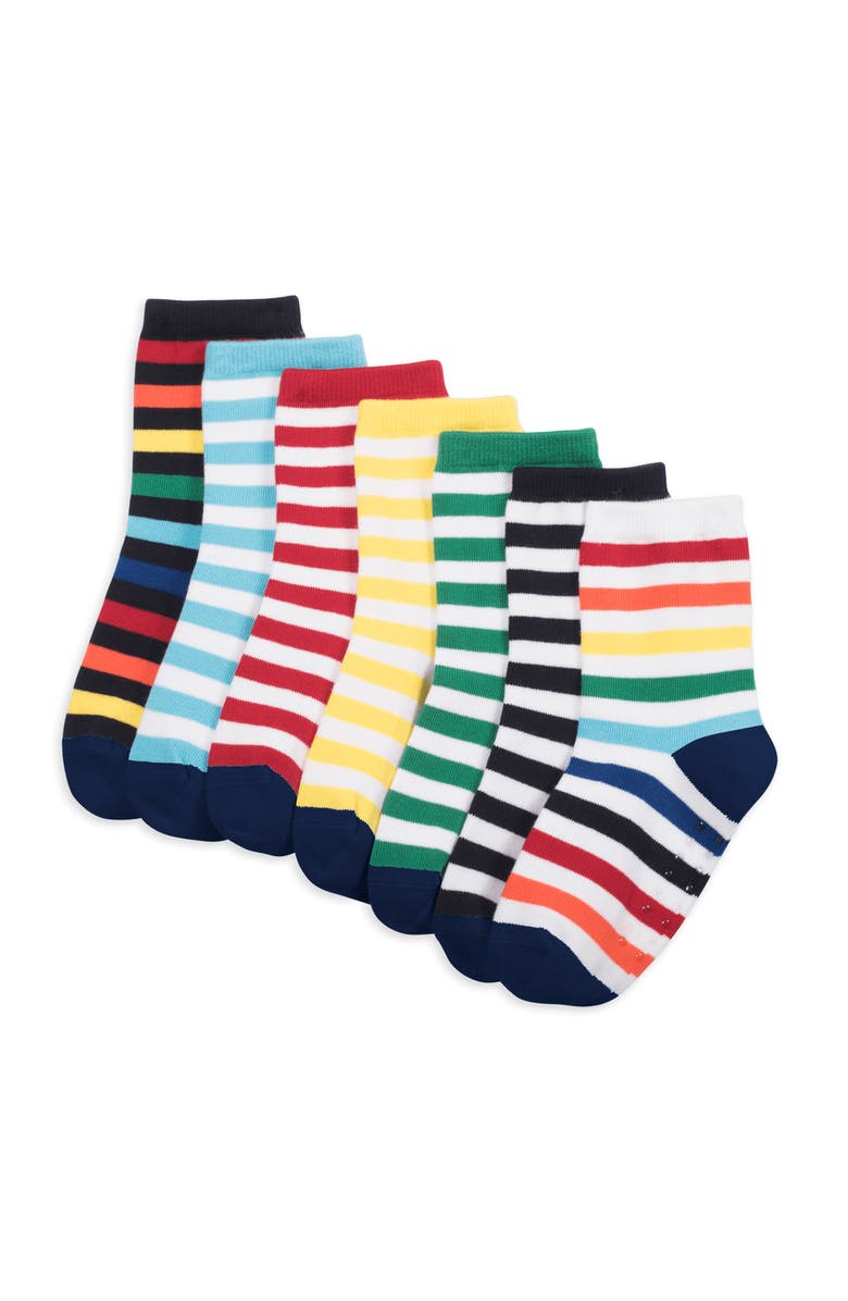 Primary Crew Sock 7-Pack In Stripe, Alternate, color, Rainbow Stripe Mix