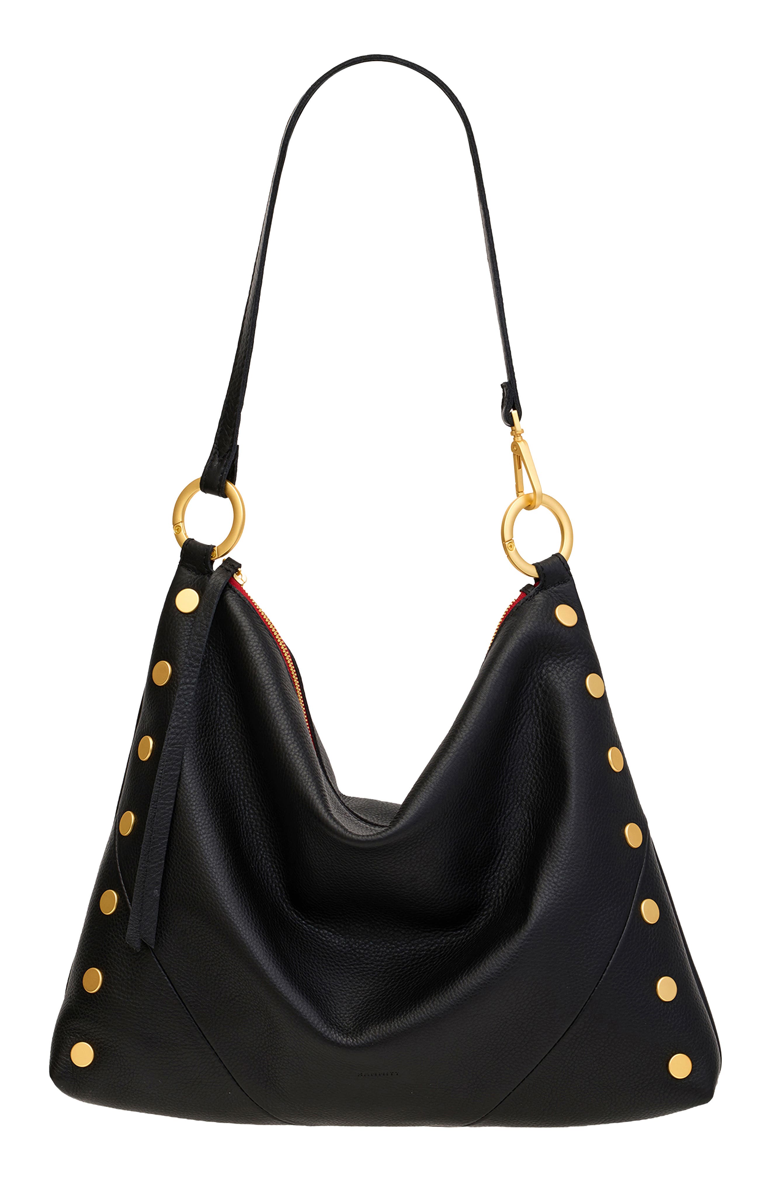 HAMMITT Large Kyle Leather Shoulder Bag, Main, color, Black/Brushed Gold Red Zip