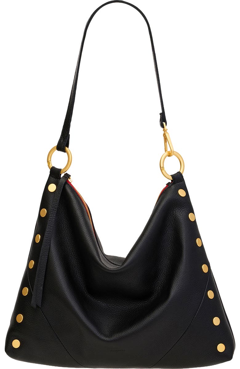 HAMMITT Large Kyle Leather Shoulder Bag, Main, color, Black/Brushed Gold Red Zip