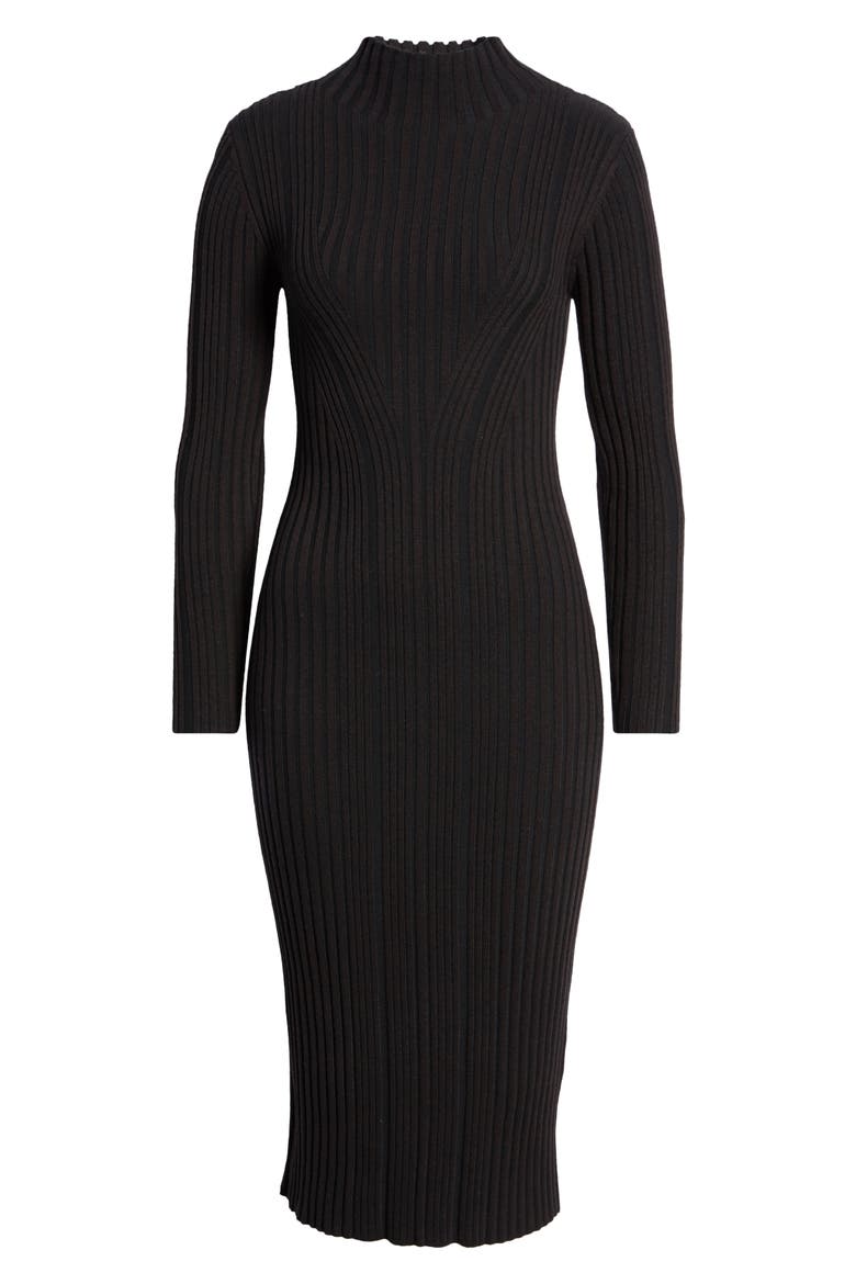 Jolie Rib Long Sleeve Knit Midi Dress, Alternate, color, CHOCOLATE TRUFFLE-BLACK