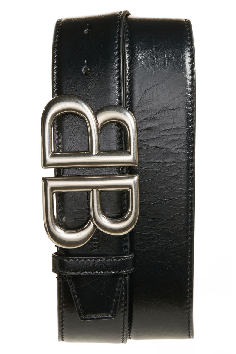 Monaco BB Calfskin Leather Belt, Main, color, BLACK