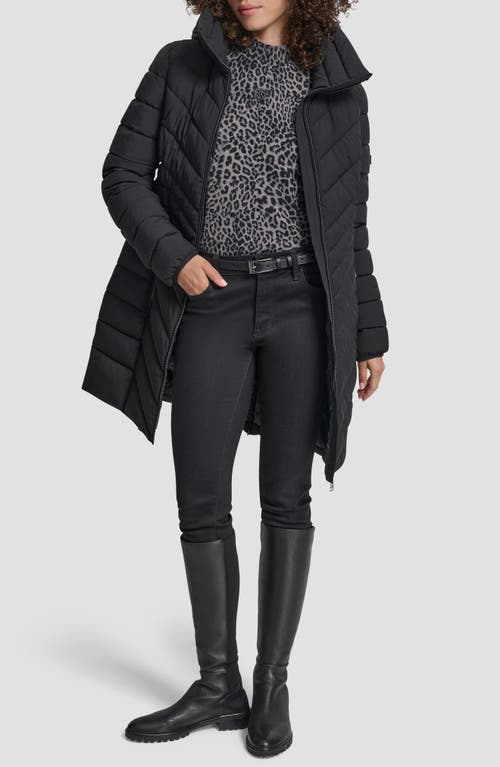 Dkny Hooded Chevron Puffer Jacket In Black