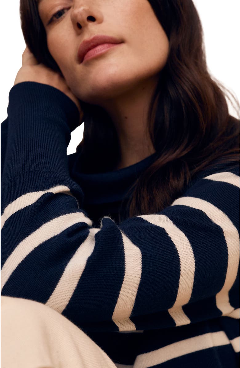 Celtic & Co. Fine Knit Merino Collard Sweater, Alternate, color, Navy / Ecru Stripe