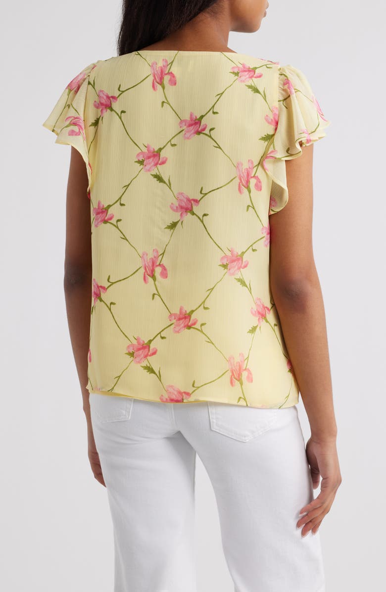 CeCe Floral Ruffle Trim Top, Alternate, color, Lemon Drop