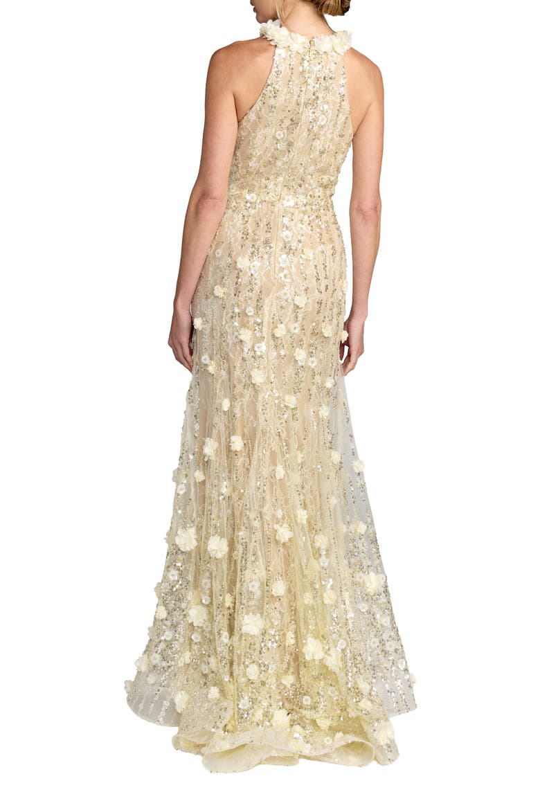 Beaded Lace Halter Neck Sleeveless Mermaid Gown, Alternate, color, Butter