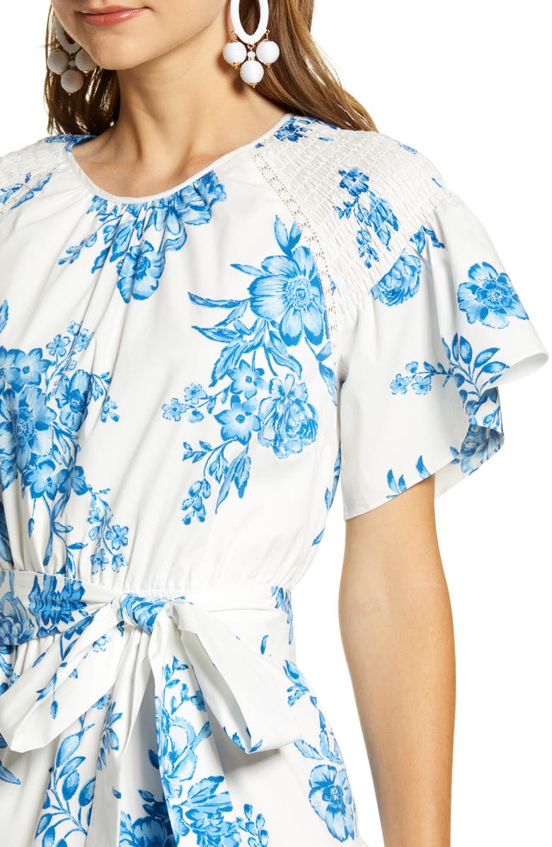 Rachel Parcell Ruffle Front Tie Stretch Cotton Dress, Alternate, color, 