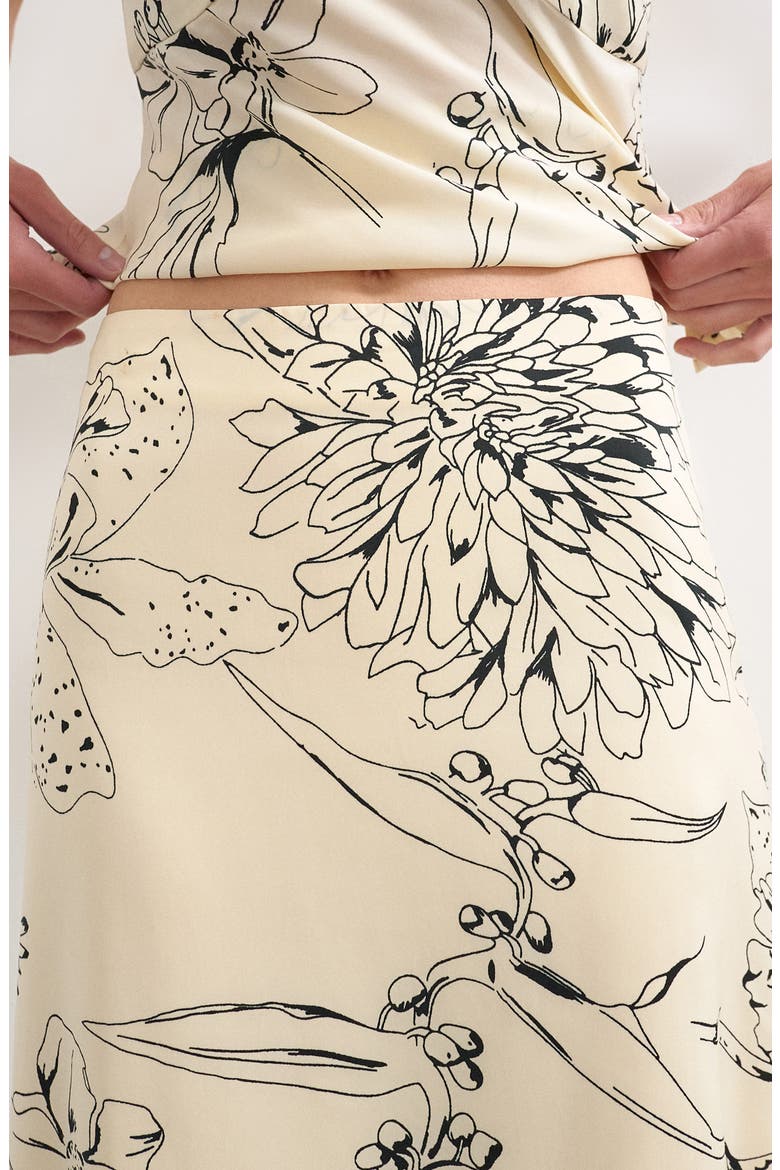 Co-ord Floral Satin Asymmetric Hem Midi Skirt, Alternate, color, IVORY