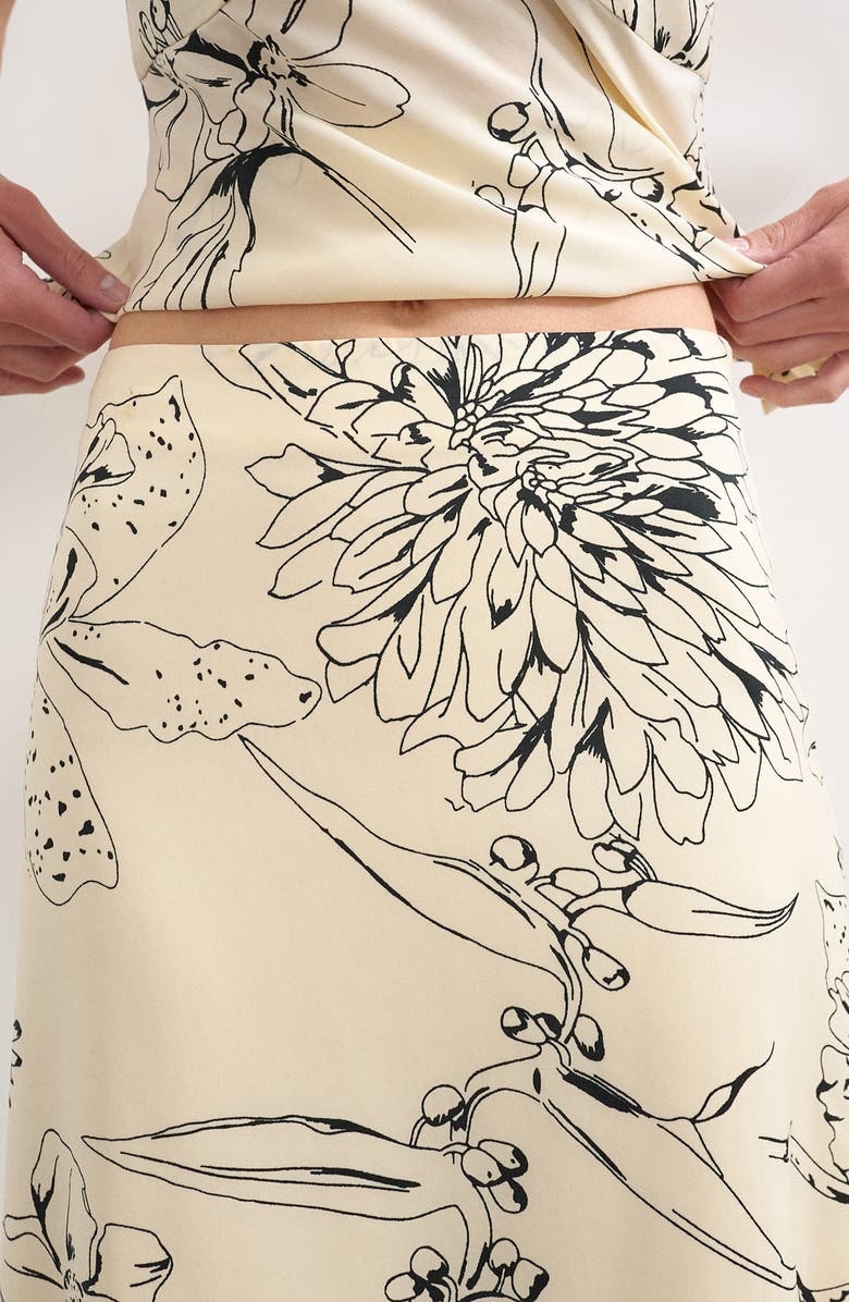 Topshop Co-ord Floral Satin Asymmetric Hem Midi Skirt, Alternate, color, Ivory