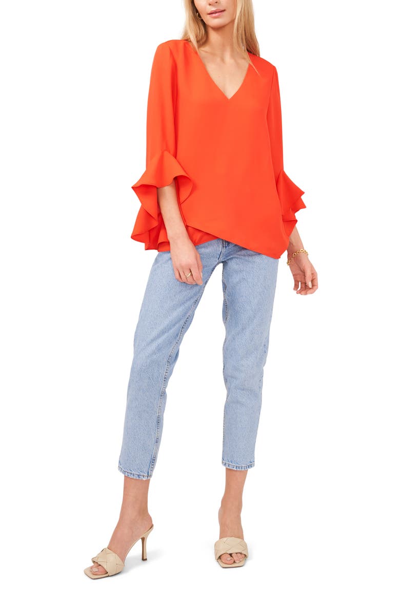 Flutter Sleeve Tunic, Alternate, color, BLAZE ORANGE