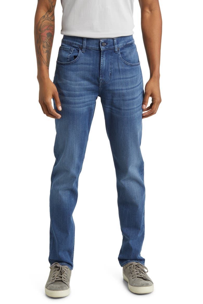 Luxe Performance Plus Slimmy Taper Jeans, Main, color, MID BLUE