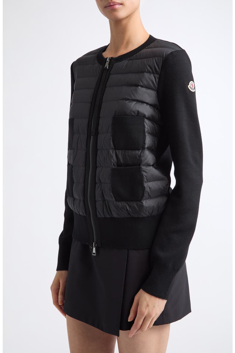 Mixed Media Quilt Front Wool Cardigan, Main, color, BLACK/ BLACK