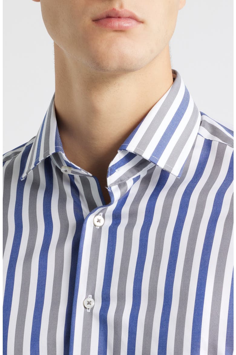 Slim Fit Stripe Non-Iron Cotton Twill Dress Shirt, Alternate, color, BLUE GREY