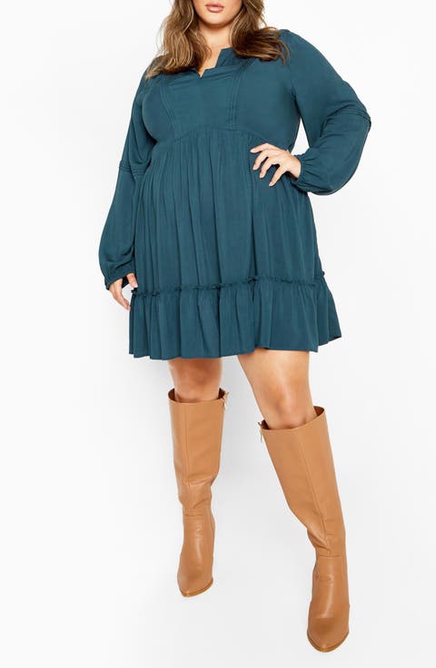 Mira Long Sleeve Tiered Minidress (Plus)