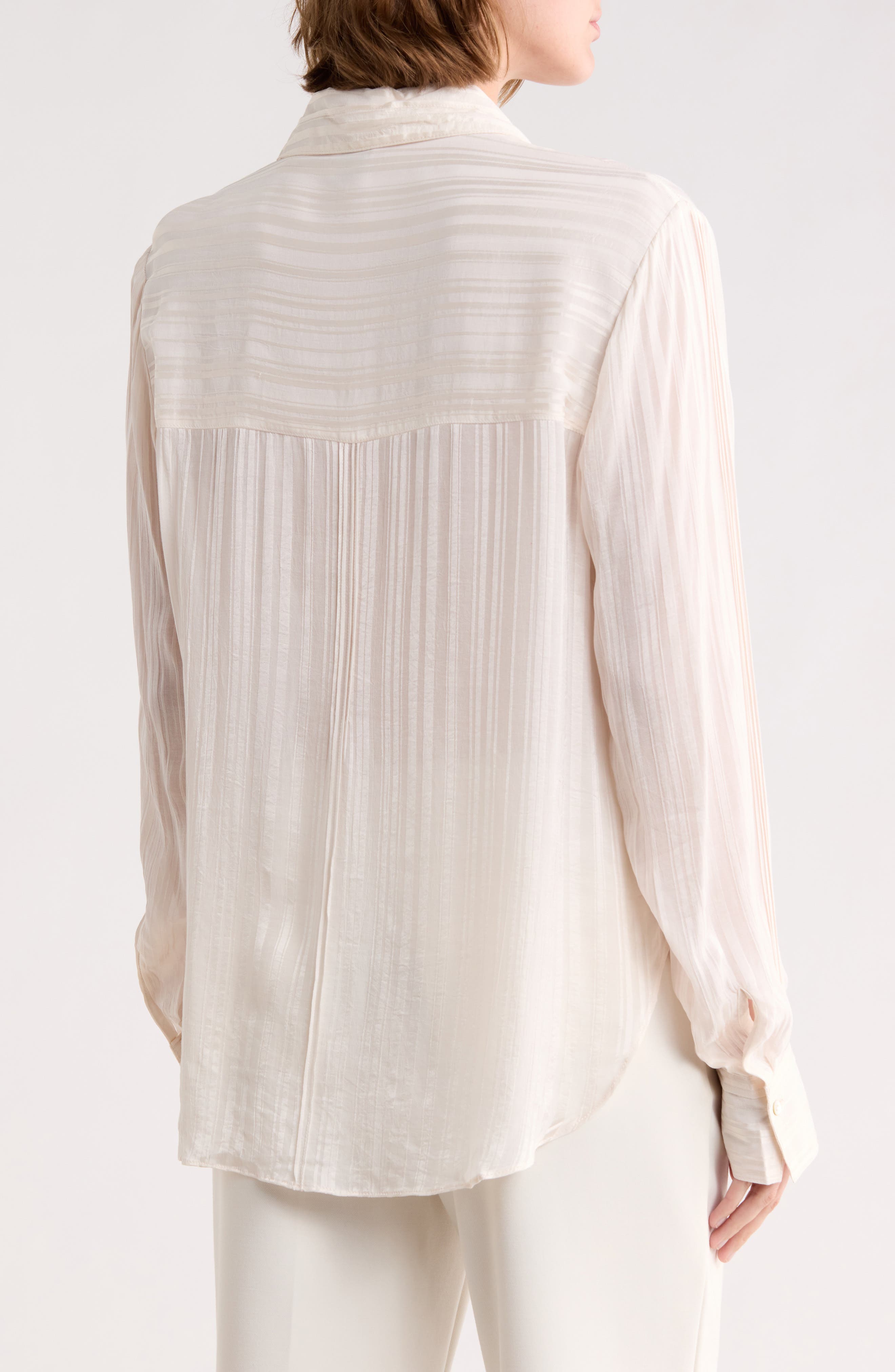 Sheer Stripe Pintuck Button-Up Shirt - image 2