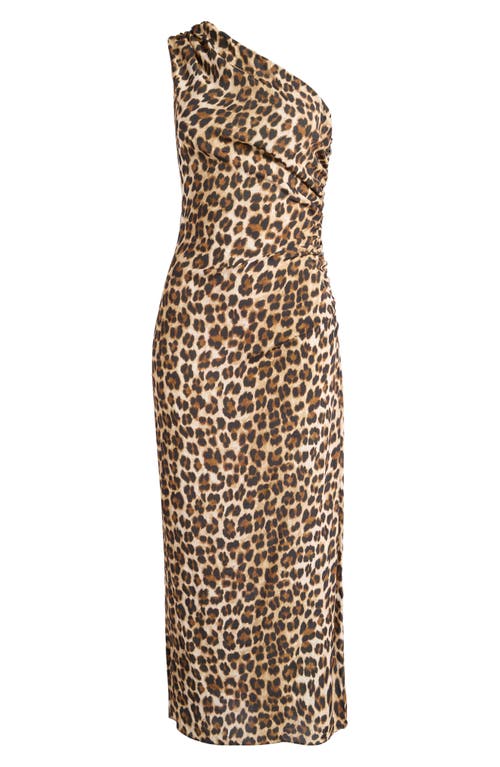 Shop Mango Leopard Print One-shoulder Dress In Light Beige