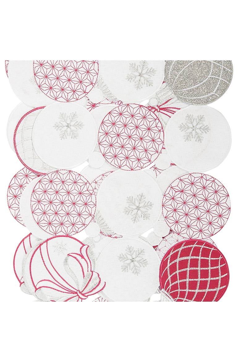 Christmas Ornaments Pattern Cotton Blend Vintage Cut Out Table Runner 12" x 68", Alternate, color, White