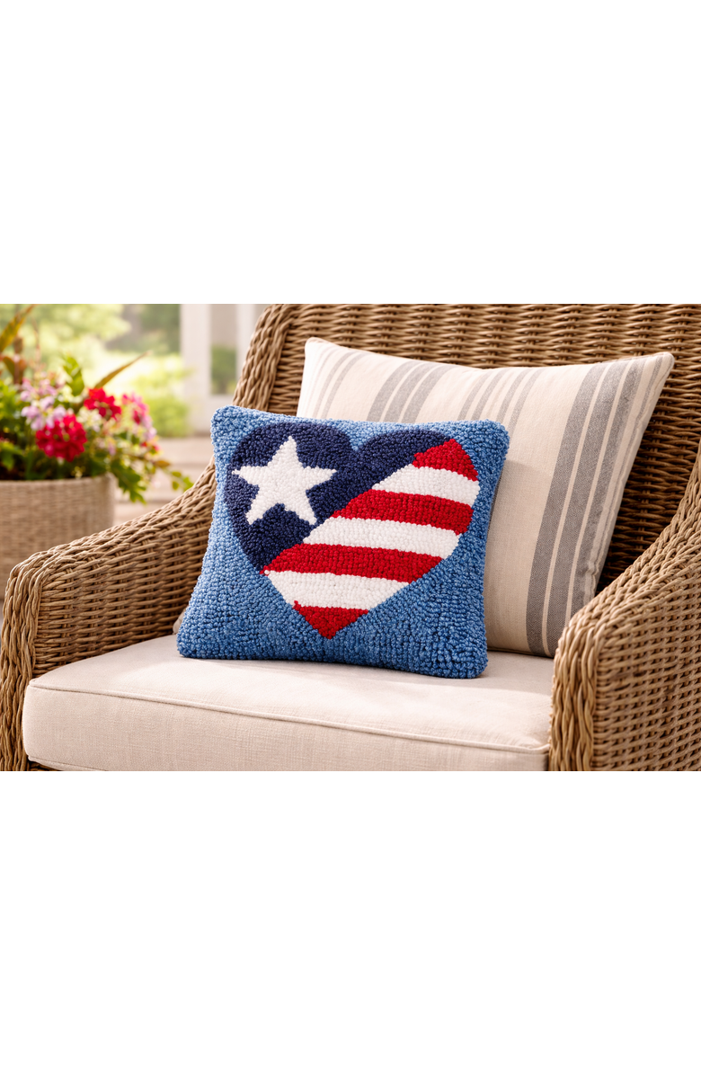C&F Home Patriotic Heart U.S.A. Flag Hooked Mini Accent Pillow, 8" x 8", Alternate, color, Blue