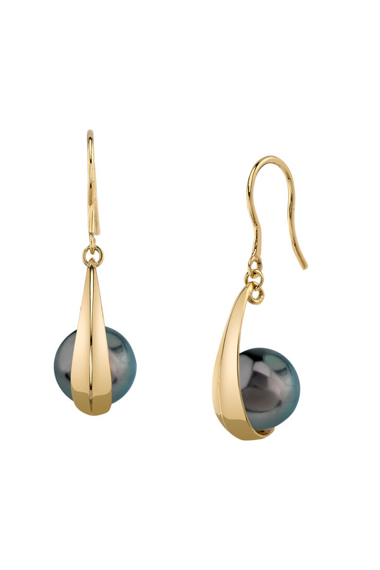 14K Gold Tahitian South Sea Pearl Regina Earrings, Main, color, Yellow Gold