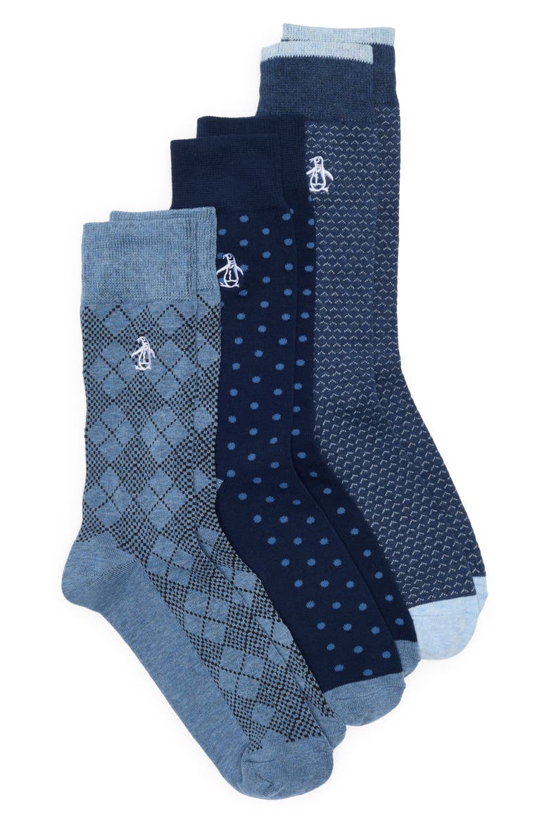 Pico Birdseye Crew Socks - Pack of 3, Main, color, NAVY