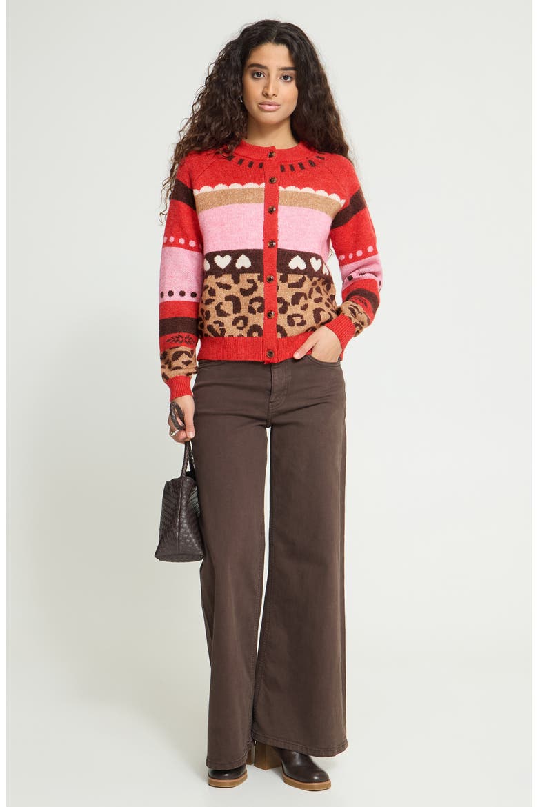 Ihlivoni Animal Print Cardigan, Alternate, color, POINSETTIA MULITPATTERN