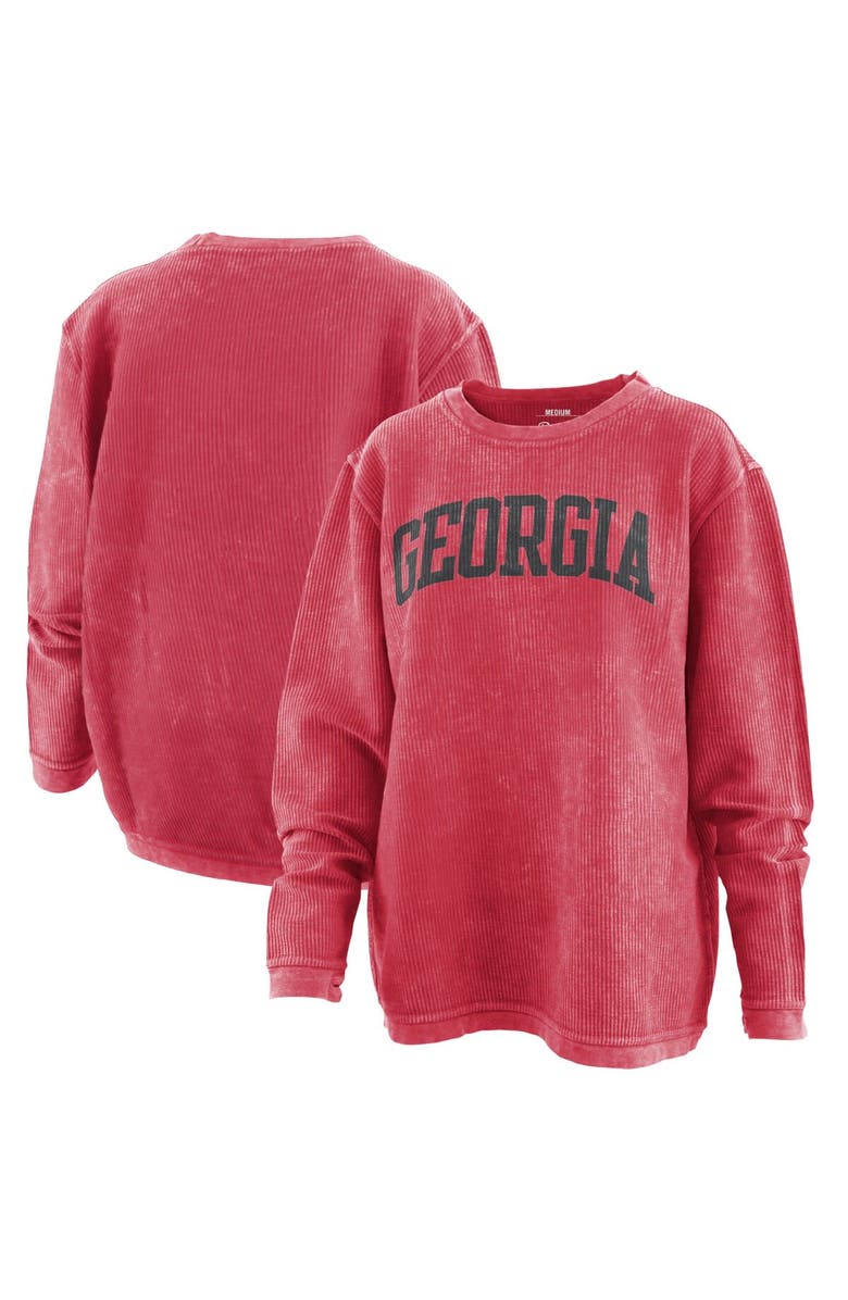 PRESSBOX Women's Pressbox Red Georgia Bulldogs Comfy Cord Vintage Wash Basic Arch Pullover Sweatshirt, Main, color, Red
