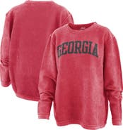 PRESSBOX Women's Pressbox Red Georgia Bulldogs Comfy Cord Vintage Wash Basic Arch Pullover Sweatshirt