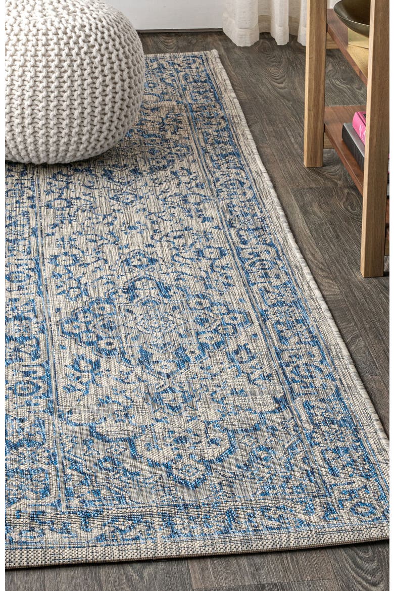 Rozetta Boho Medallion Textured Weave Indoor/Outdoor Area Rug, Alternate, color, Gray/Navy