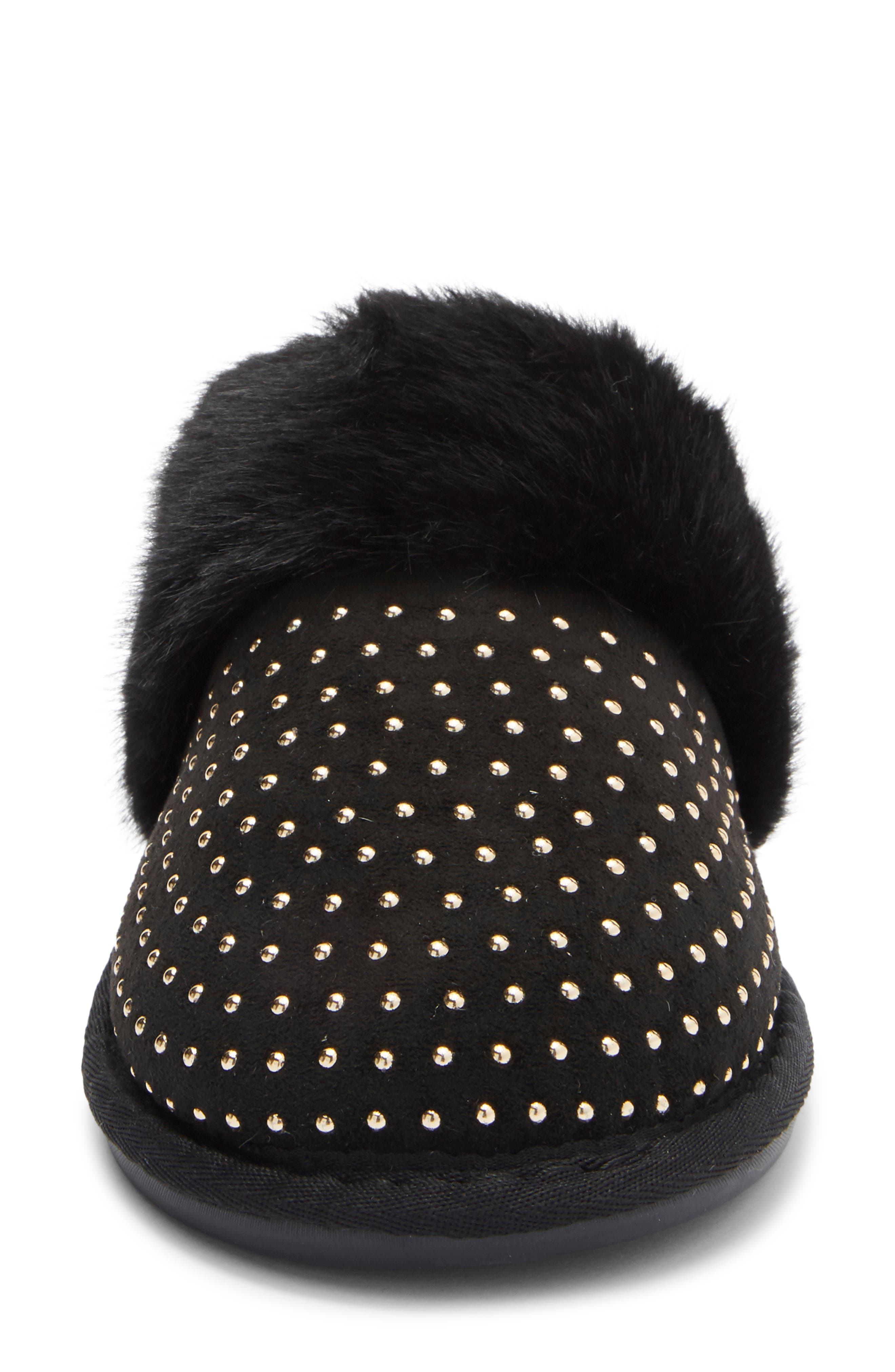 Rebecca Minkoff Marni Faux Fur Trim Scuff Slipper, Alternate, color, Black