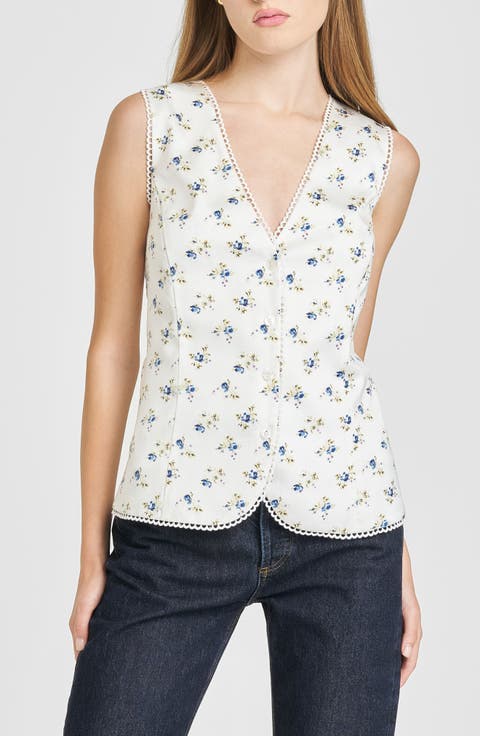 Jillian Floral Sleeveless Button-Up Top