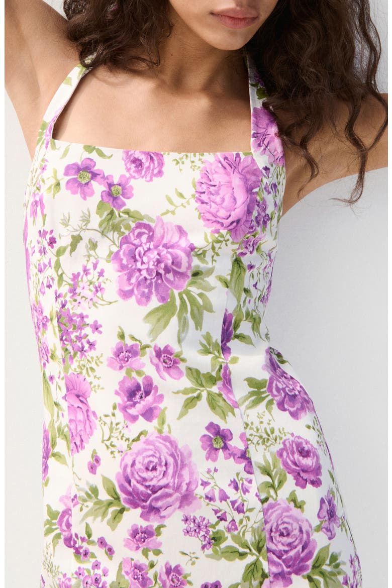 Starring Hailey Bieber Boop Floral Cotton Blend Halter Minidress, Alternate, color, LILAC